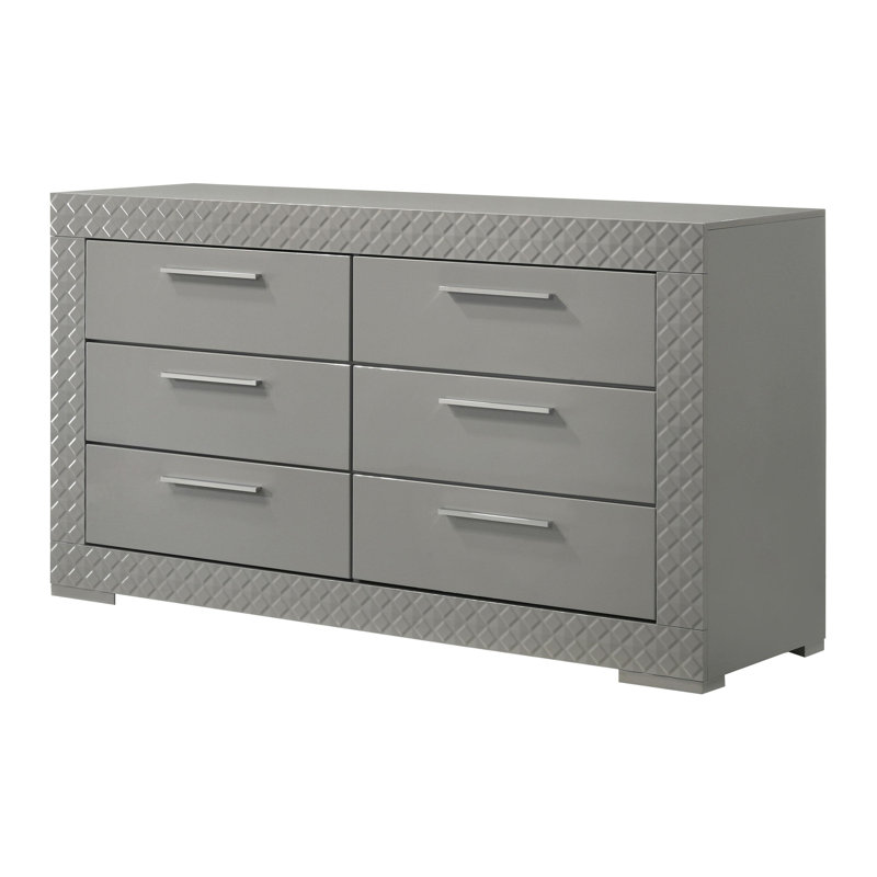 Commode 6 tiroirs gris ultrabrillant