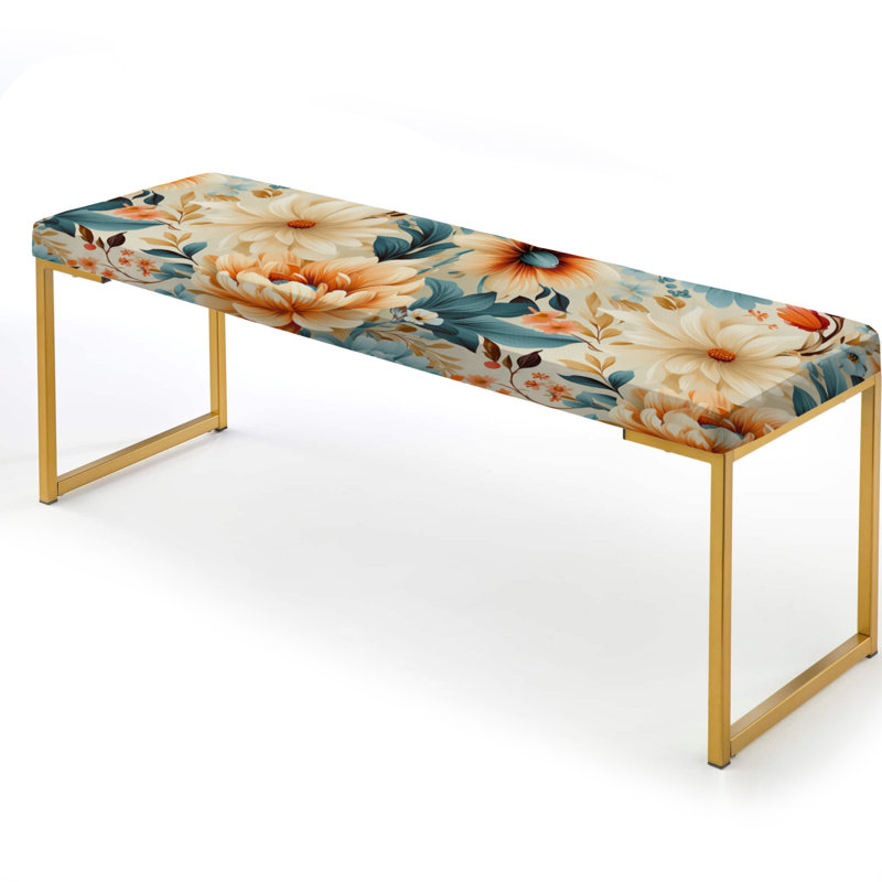 Upholstered Bench, Vintage Beige Minimalism Floral Blossoms