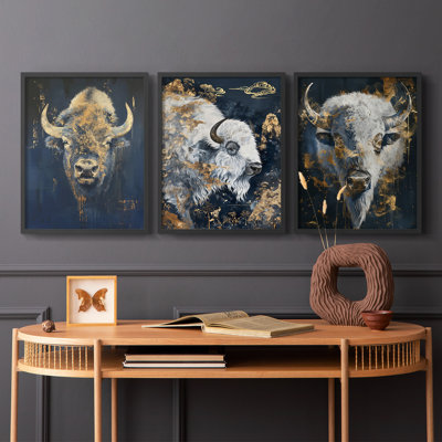 Buffalo  Series  XLIX  -Set Of 3 Framed Giclee Prints -Ready to Hang