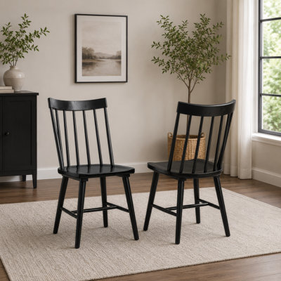 Ensemble de 2 chaises d'appoint Pyra, dossier à lattes de style Windsor, noir