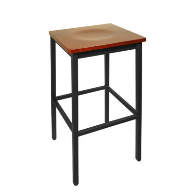 Leola Backless Square Barstool - Light Cherry Wood Seat - Steel Frame - Sand Black Finish
