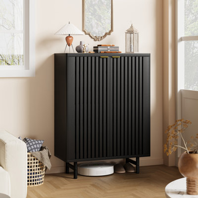 Meuble à chaussures étroit à 6 niveaux avec portes à persiennes, rangement en bois pour chaussures, étagère à chaussures autoportante de style ferme moderne pour entrée, couloir, salon, peut contenir 20 paires, noir