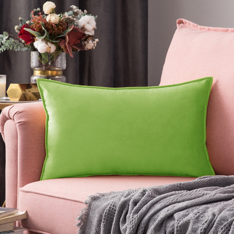 Solid Colour Velvet Reversible Throw Pillow, Apple Green, 14" H x 20" W x 1" D, Pillow Cover Only - No Insert