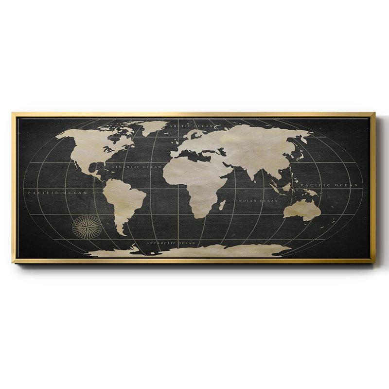 Carte du monde rétro - toile encadrée, H 20 po x l 50 po