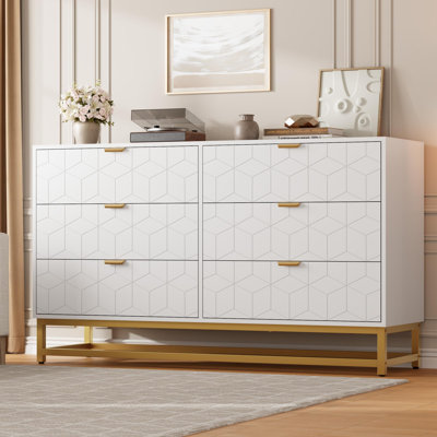 Dresser for Bedroom, 53.5" Large Dresser Organizer, 6 Drawer with Golden Metal Handle and Legs