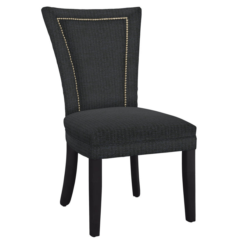 Chaise d’appoint rembourrée, Laiton, Bleu marine, Noir satiné