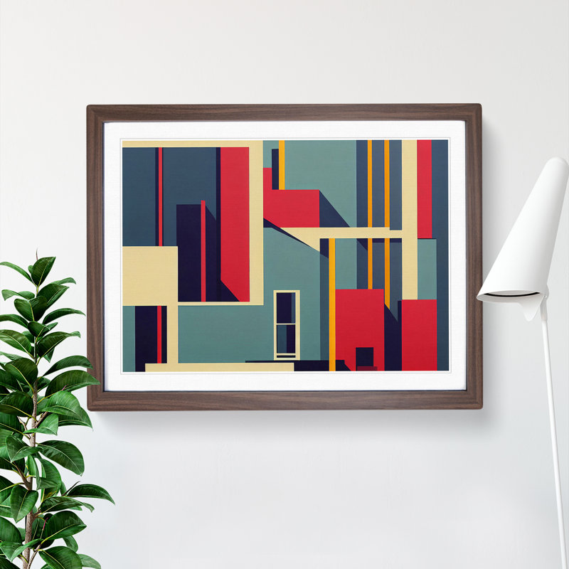 Bauhaus Architecture Vol.1 Abstract - Single Picture Frame Print, 46cm H x 64cm W x 2cm D, Walnut