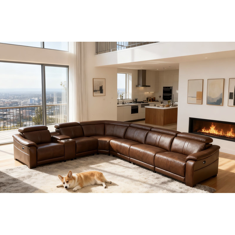 Barnemouth Leather Recliner Theater Set, Brown Leather Match, 31.5'' H X 126.5'' W X 112.5'' D