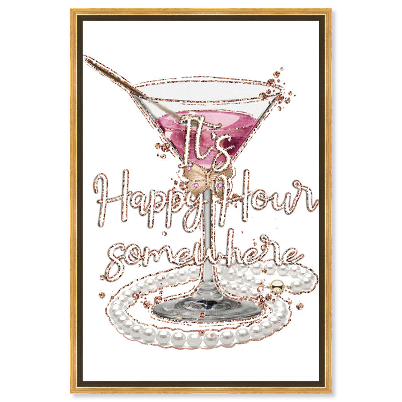 Drinks and Spirits Glimmering Martini Toast Cocktail, art mural, art textuel, H 20 po x l 30 po, Cadre doré