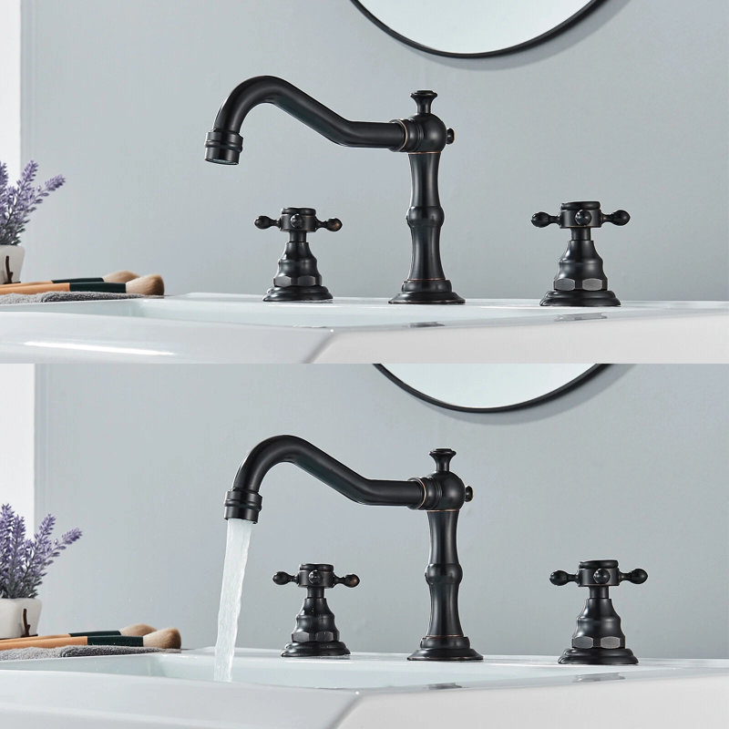 Robinet de lavabo de salle de bain 8 po à 3 trous en bronze huilé, Bronze frotté à l'huile