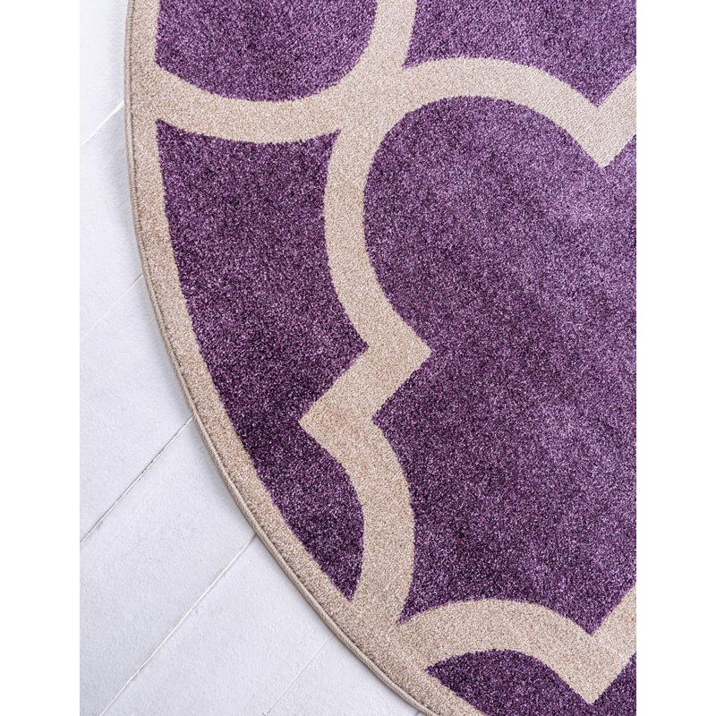 Tapis mauve à motif géométrique Molly, Rond 6 pi 1 po