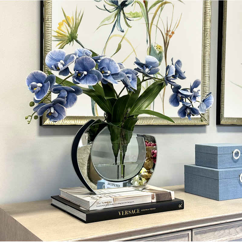 Orchid Floral Arrangement in Vase, Blue