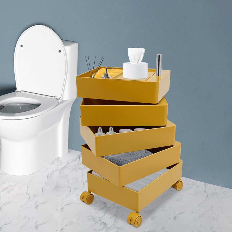 Storage Cabinet Bedside Table Rotating Sofa Side Cabinet Storage Rack With 4 Wheels, Yellow