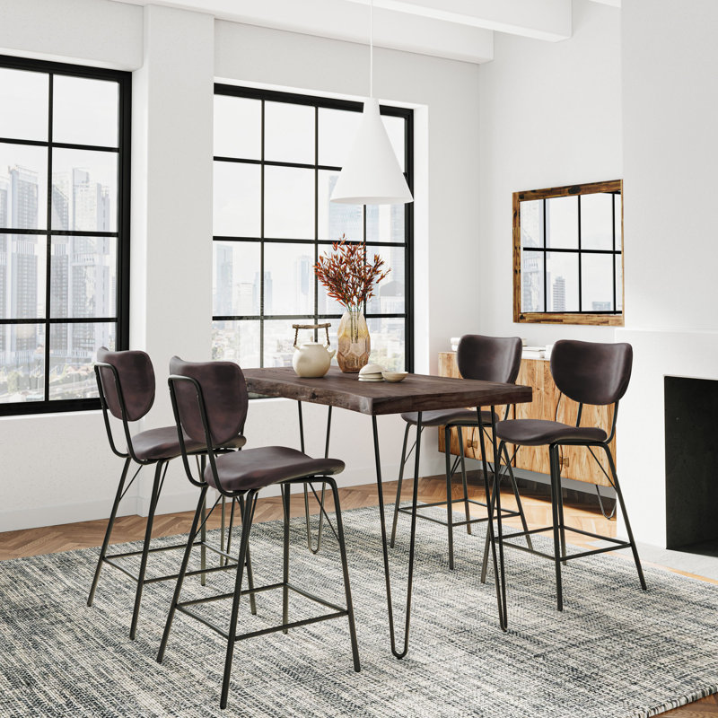 Gordonsville 4 - Person Solid Wood Top Four Leg Dining Set, Dark Brown, Slate