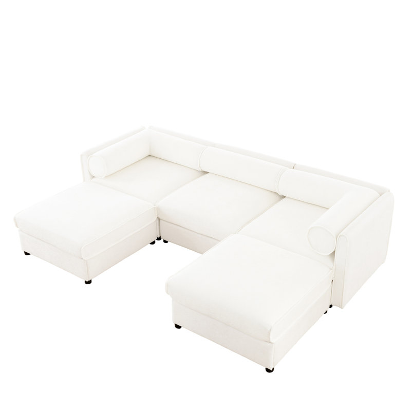 Élégant chenille en forme de U avec rangement - lisse et pour un look élégant, H 27,9 po x l 109 po x P 71,2 po, Blanc