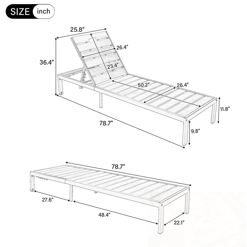 Chaise longue d'extérieur en métal avec dossier réglable, Blanc