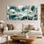 Ensemble de 3 toiles murales abstraites aux formes organiques 3D turquoise et blanches-2081321602