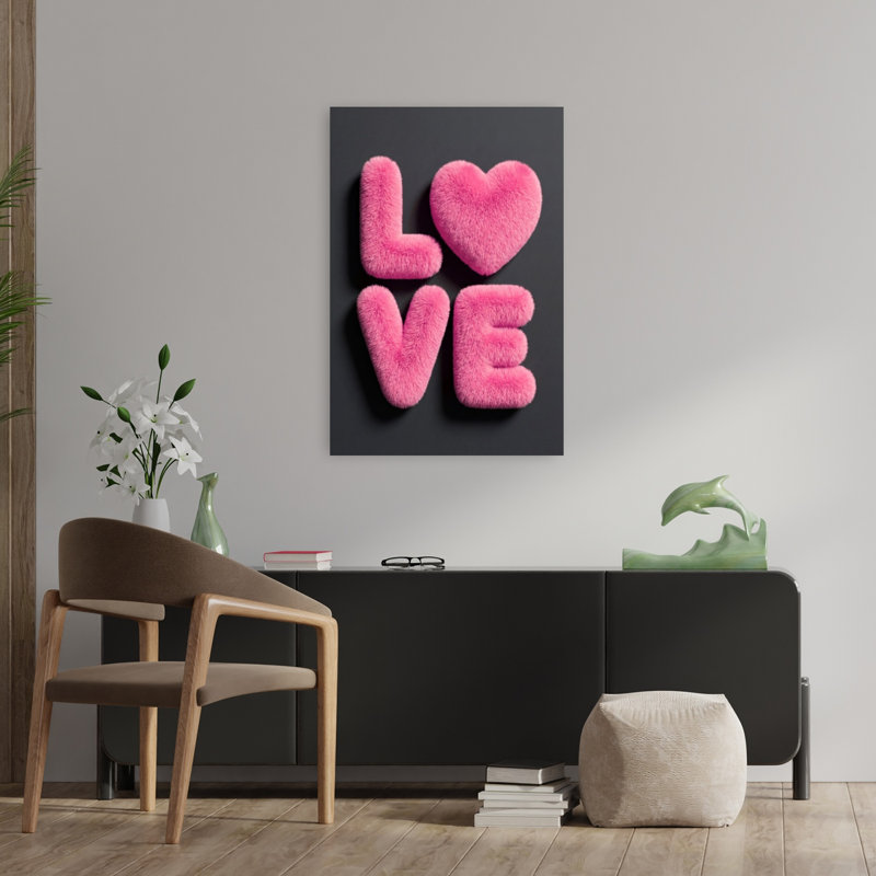 «Pink Fluffy Love», art mural contemporain abstrait, H 36 po x l 24 po