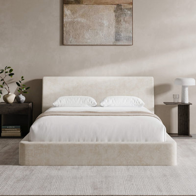 Airframe Queen Bed Frame With Ergonomic Angled Foam Cushioned Headboard, Minimalist Design Platform Bed Frame, No Box Spring Needed, Easy Assembly (Beige)