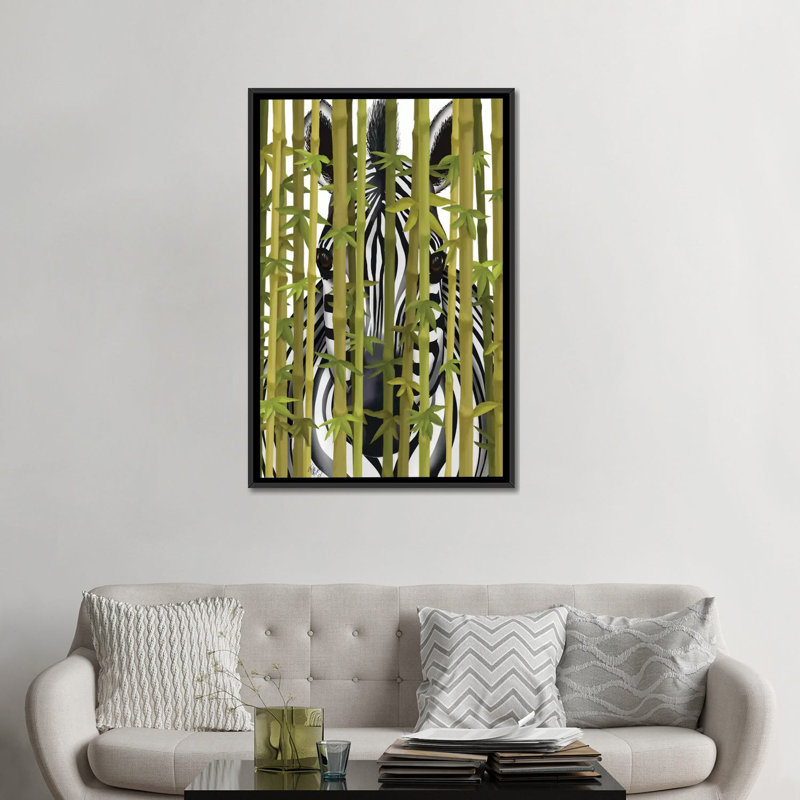 « bambou zèbre », reproduction d’impression sur toile, H 26 po x l 18 po x P 1,5 po, Toile avec cadre noir, Pas de tapis