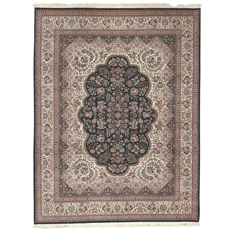 Tapis vert et ivoire noué à la main de haute qualité