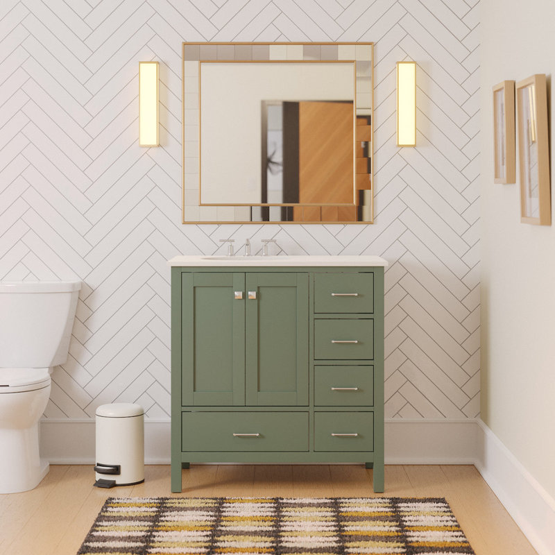 Ensemble de meuble-lavabo simple 36 po Claudett, Vert sauge, Engineered White