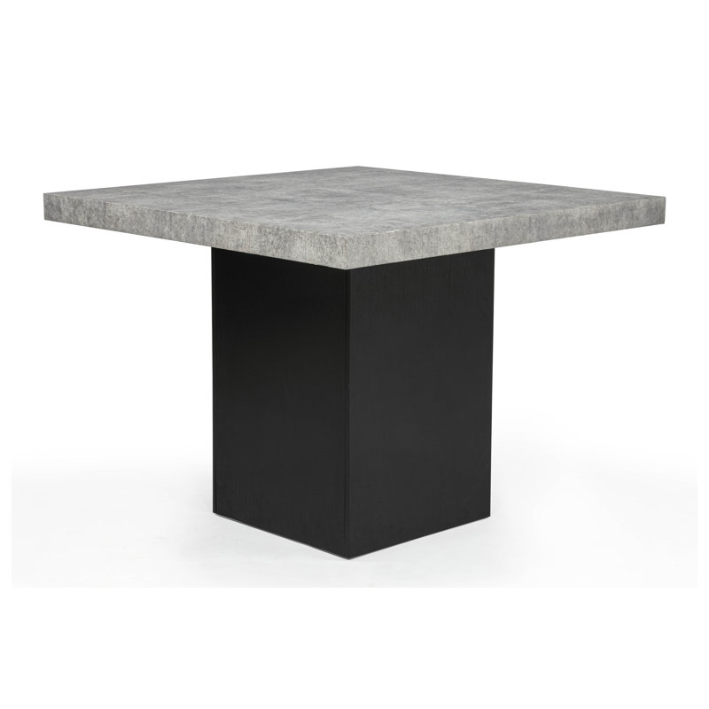 Table de salle à manger carrée gris vieilli, hauteur du comptoir, piètement en bois foncé, 122 x 122 cm, mobilier de salle à manger contemporain