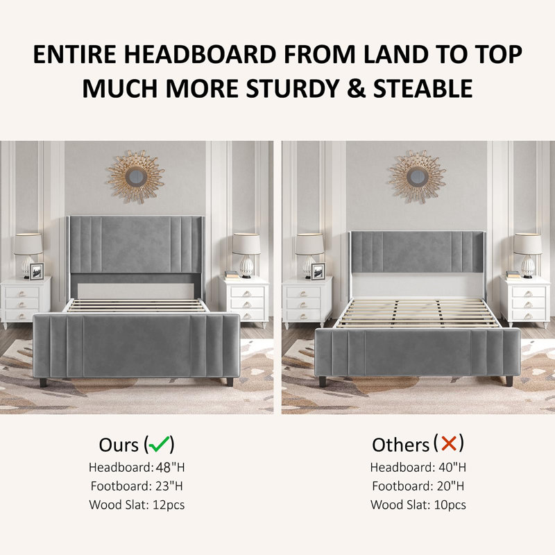 Grand lit plateforme tapissier Tole, Grand lit, Gris