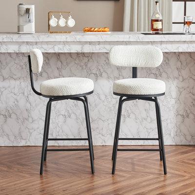 Ensemble de 2 tabourets de bar pivotants modernes blancs avec pieds en métal et repose-pieds pour la cuisine ou la salle à manger