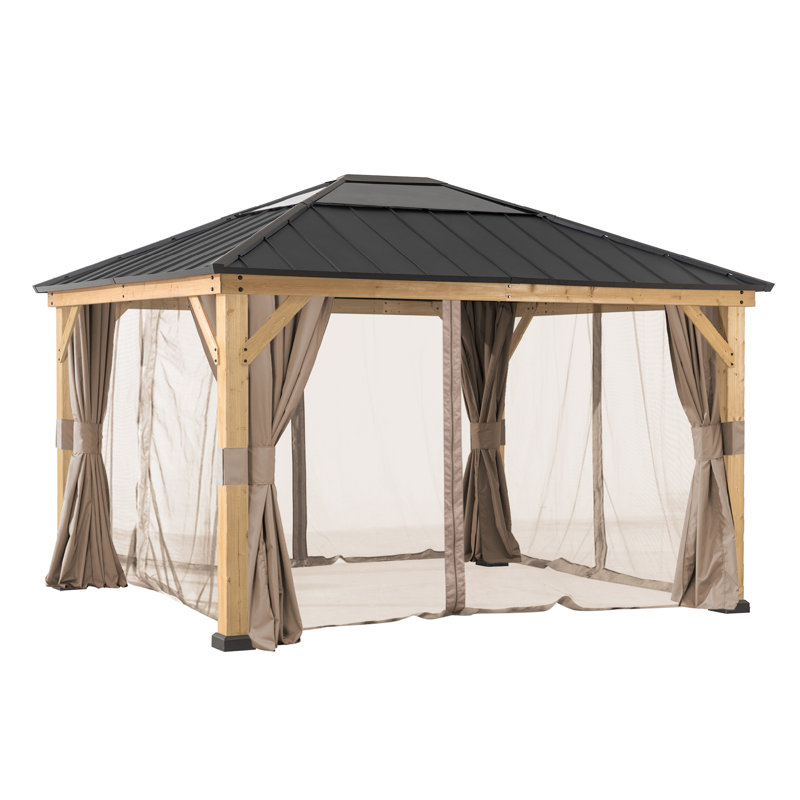 Sunjoy Universal Curtain and Mosquito Netting for 13 ft. x 15 ft. Wood Gazebo, Screen Walls with Zipper for Gazebo