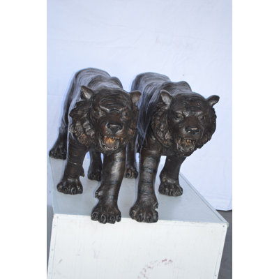 Bramley Pair Of Tigers Bronze Statues -  Size: 52"L x 10"W x 21"H.