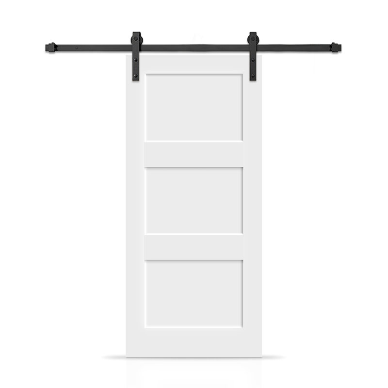 3 Panel Shaker Painted Composite Modern Interior Sliding Barn Door with Hardware Kit, 80" x 24", White