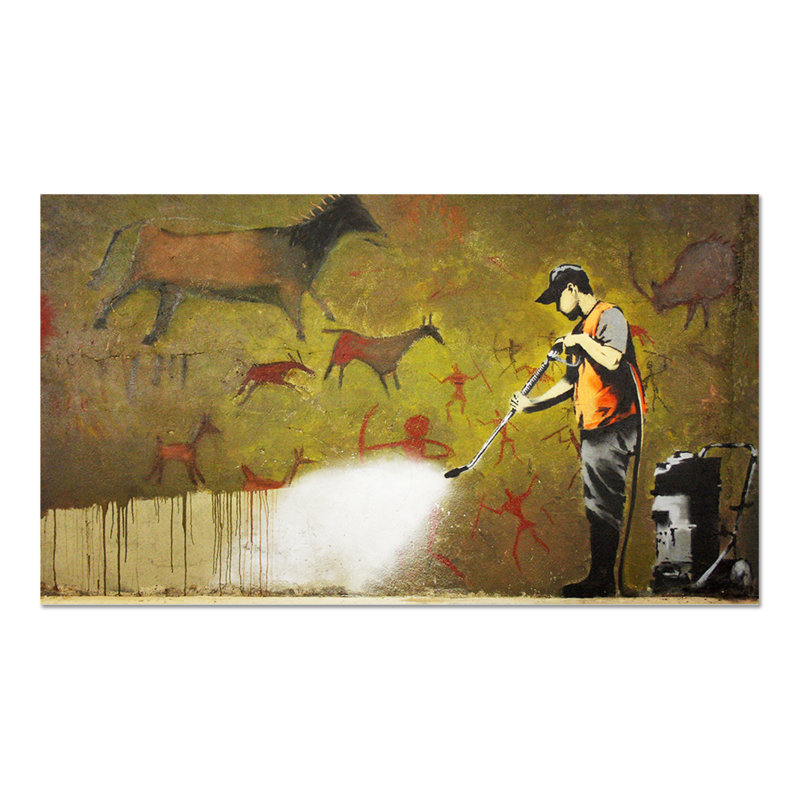 Idropulitrice Pittura Rupestre by Banksy - Rectangle Painting on Vetro Acrilico Plexi, 80cm H x 140cm W