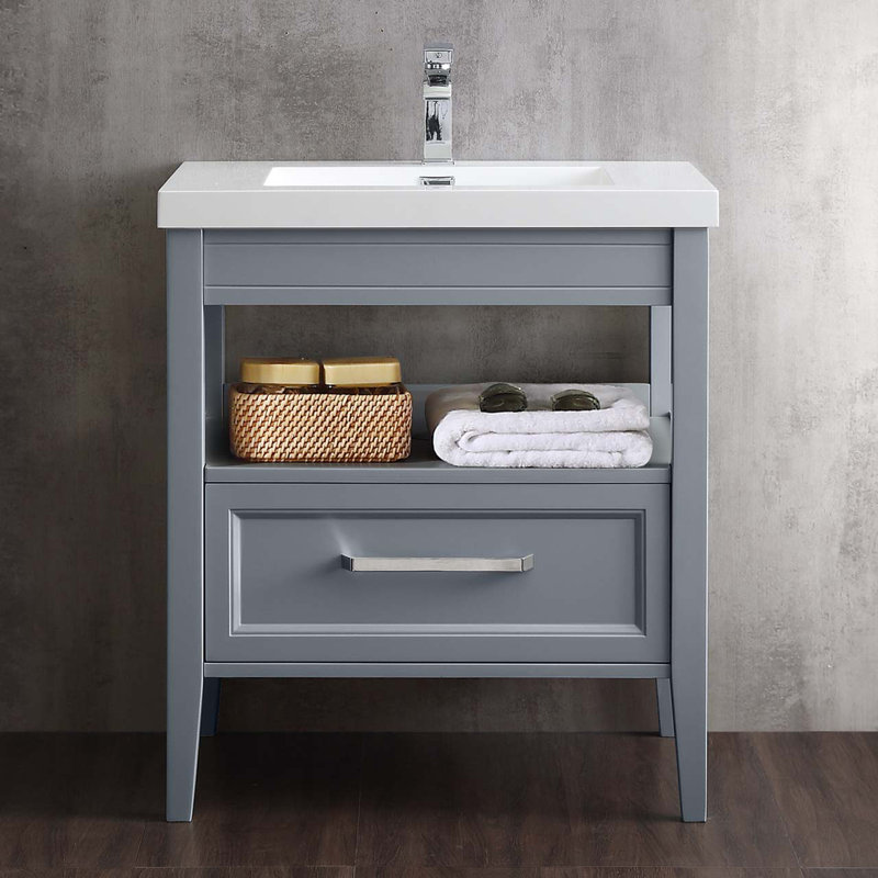 Lilya 31'' Single Bathroom Vanity with Resin Top, Gray-Blue