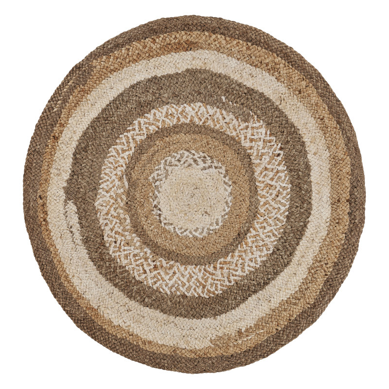 Douros Brown/Beige/Ivory Striped Modern Farmhouse Handmade Hand Braided Jute/Sisal Indoor Area Rug, Round 6'