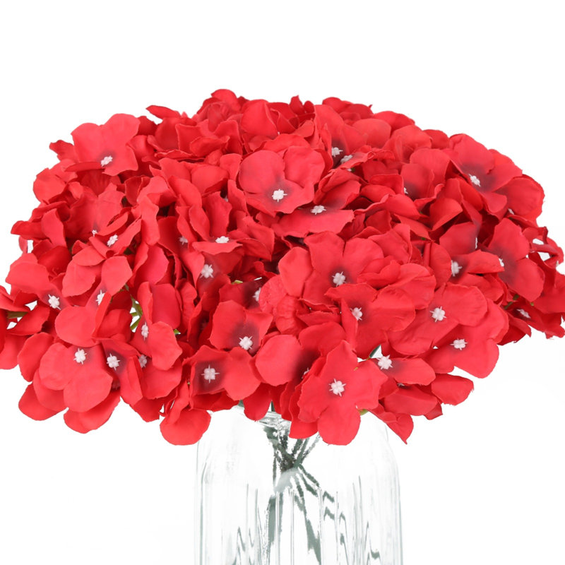 Tête de fleur d'hortensia artificielle avec mât, Rouge