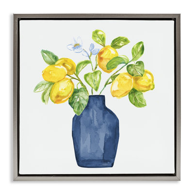Lemon Tree Planter Gold Framed Floater Canvas Wall Art by Nan