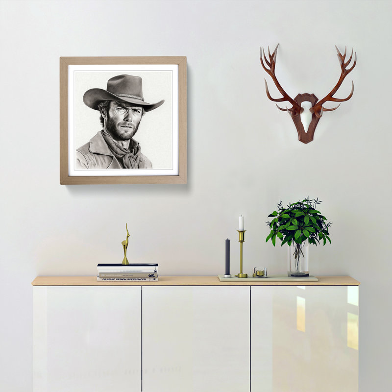 Clint Eastwood Drawing - Framed Print, Oak