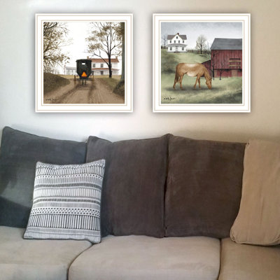 Trendy Decor 4U 2 Piece Vignette The Old Mare, Heading' Home White Framed Wall Art For Living Room, Bedroom Wall Art Print For Home Decor By Billy Jacobs