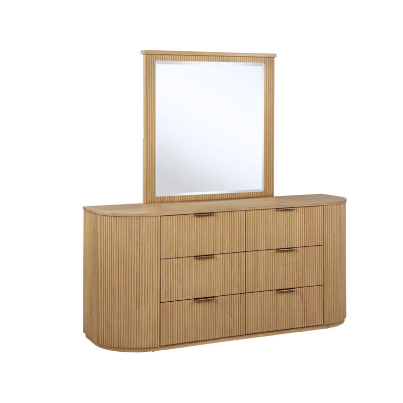 Ensemble de commode et miroir en bois massif Queensbury, Chêne clair