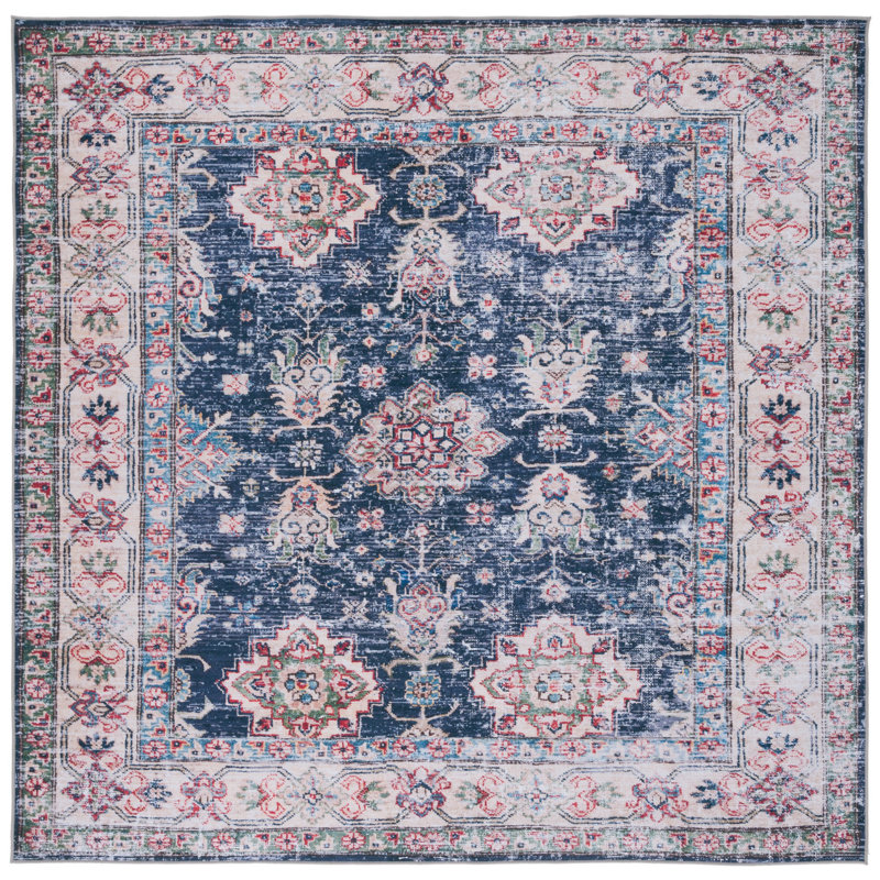 Tapis oriental bleu marine / beige, Carré 6 pi
