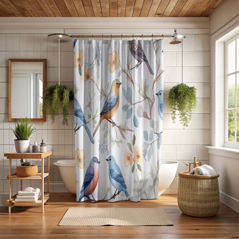 Rideau de douche standard 1 pièce Feathered Blossoms, H 74 po x l 71 po