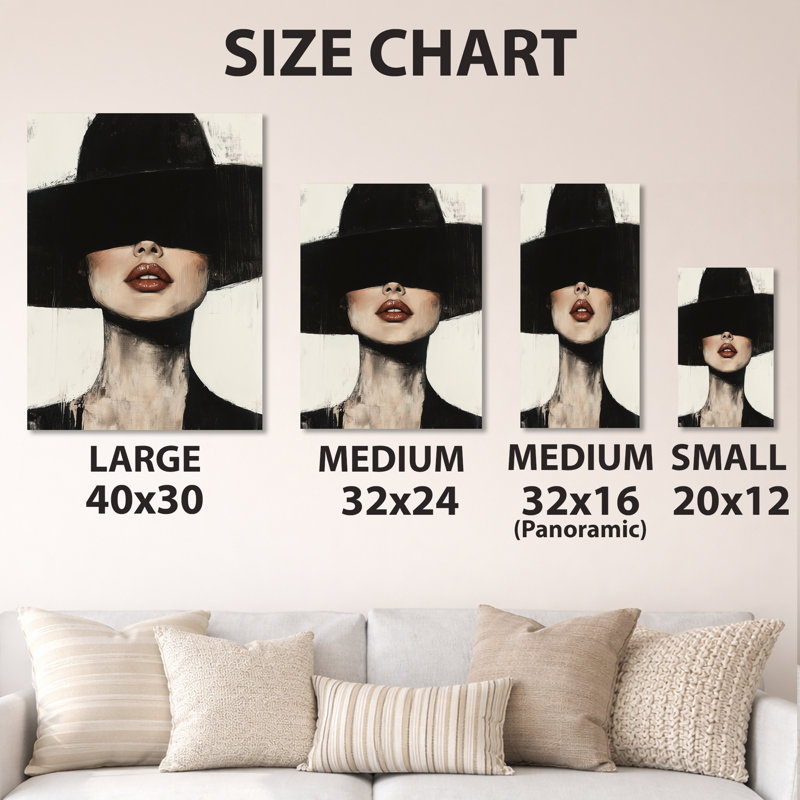 Sous le chapeau noir I - Portrait de mode - Décoration murale, impression sur métal, H 44 po x l 34 po