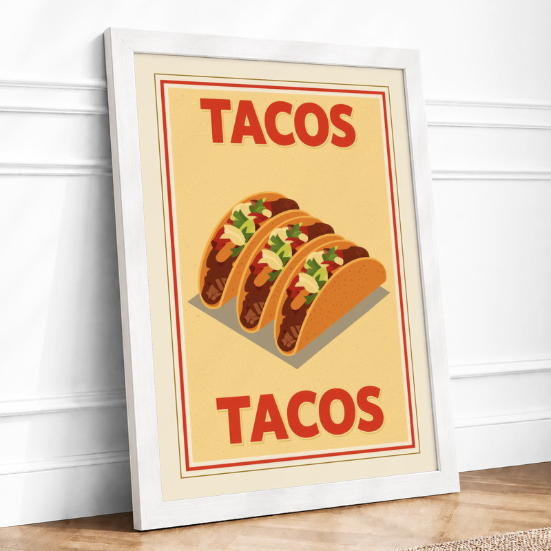 Tacos in Bold Retro - Framed Print, A2 - 59.4 x 42.0 cm, White