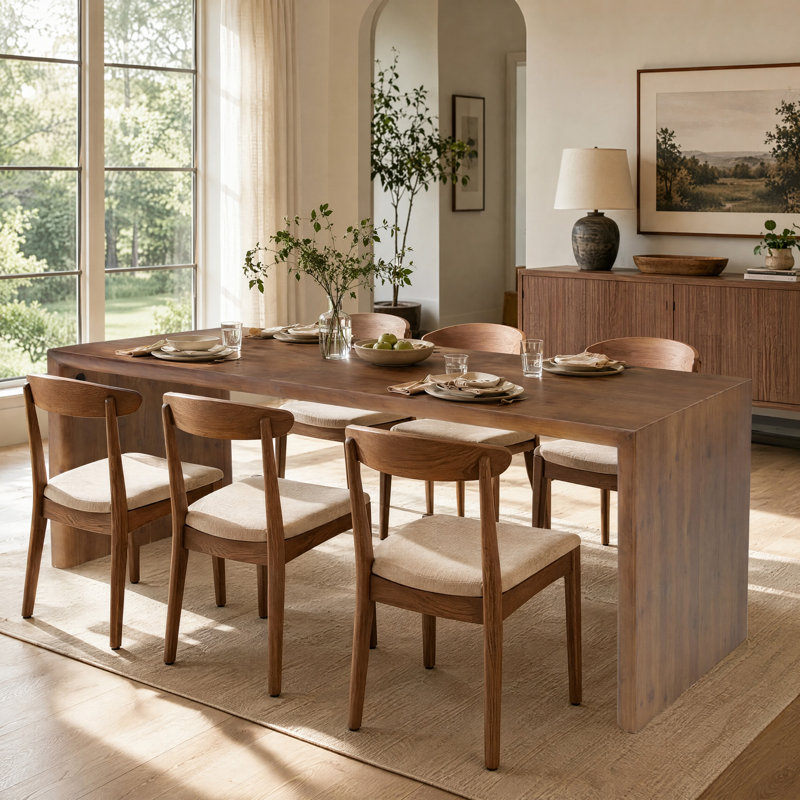 Table de salle à manger rectangulaire en bois massif de 175 cm de long, grande table de cuisine
