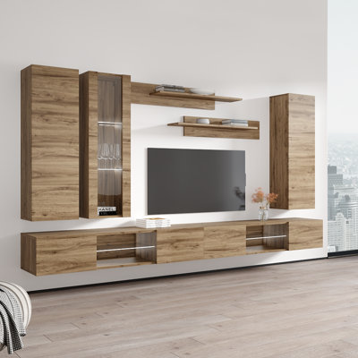 126" Modern Floating Wall Mounted Entertainment Center with 16-Color LED Lighting, High Gloss Finish