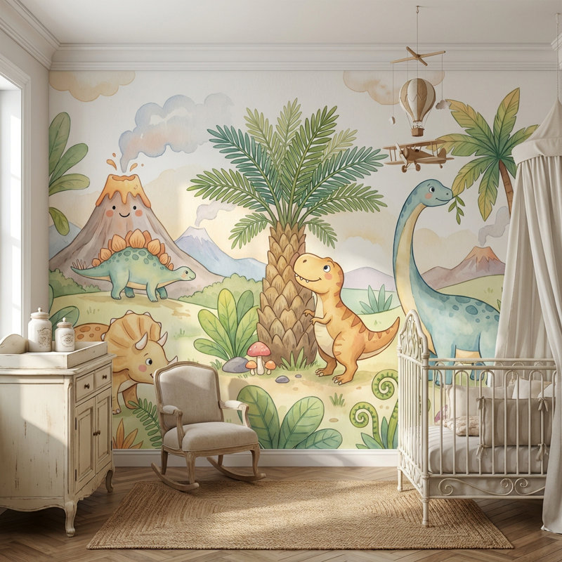 Papier peint ombré de dinosaures tropicaux, 200 po x 120 po, Non tissé non collé