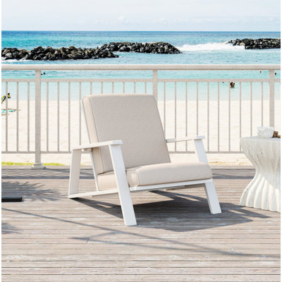 Méridienne de patio, fauteuil club d'extérieur avec coussin beige et structure en bois d'acacia blanc