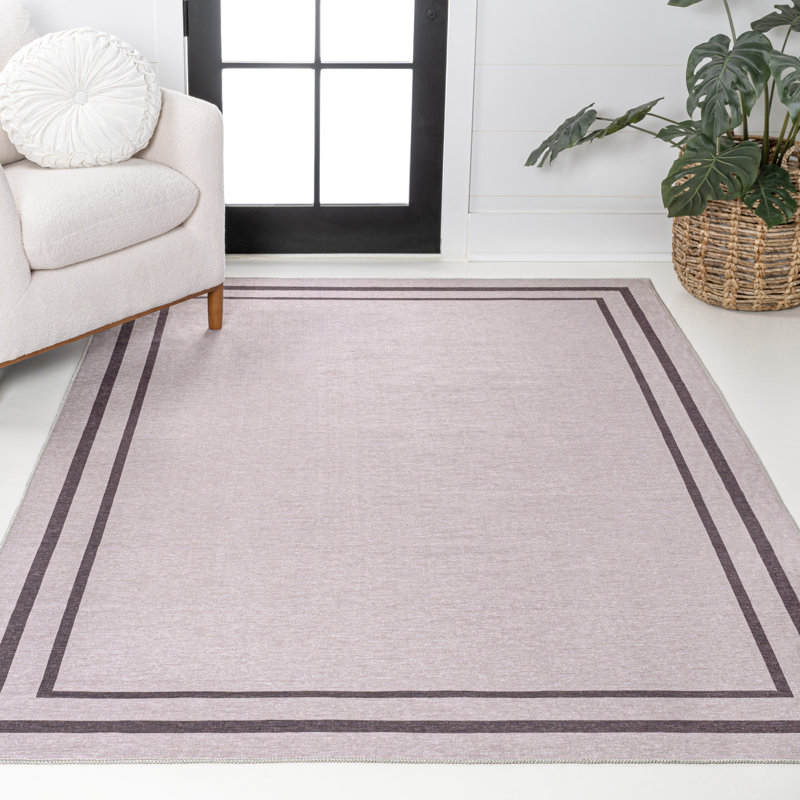 Mariques Classic 2-Stripe Border Washable Light Purple/Dark Purple Rug, Rectangle 2'11" x 5'