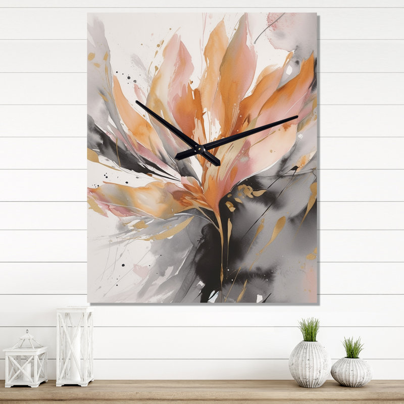 Horloge murale abstraite en marbre orange et gris, Petit